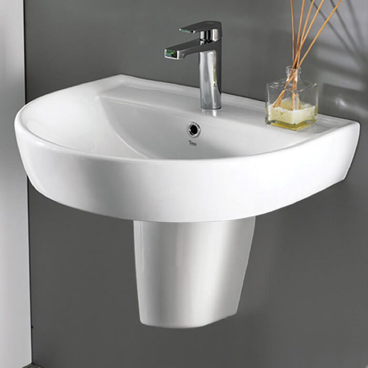 CeraStyle 007800U-S-PED-One Hole Round White Ceramic Semi-Pedestal Sink